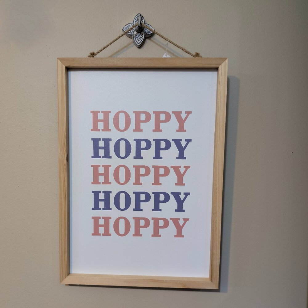 NWT Hoppy Framed Wall Art | Rustic Wood Frame | Playful Typography Decor | 11x14